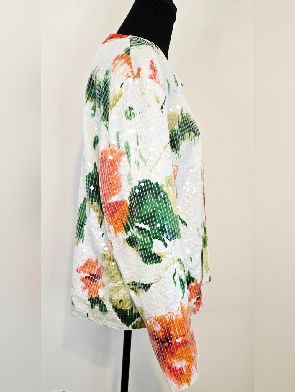 Chico’s Tropical Sequin Textured Zip Jacket Resort Coastal Cruise Cotton Glam - Picture 5 of 9